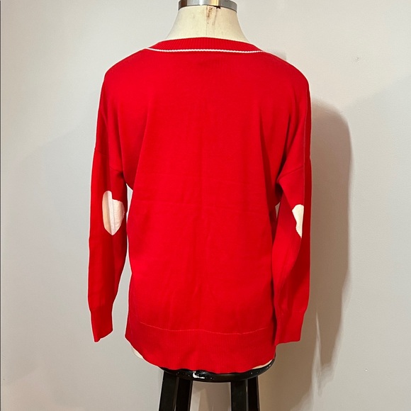 Heart Sleeve Sweater V-Neck HighLow hem SideSlits in Vibrant Red - Picture 3 of 11